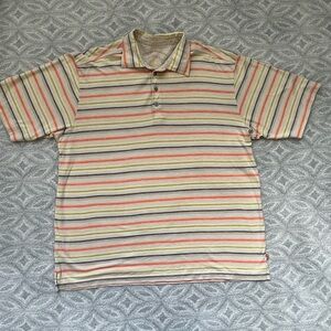 Tommy Bahama Men's Polo Shirt - Orange, Yellow, Cream Stripes